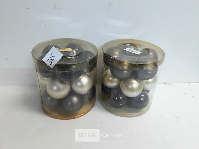 2 x kerstballen glas 15 stuks grijs/zilver/zwart - afbeelding 2 van  3