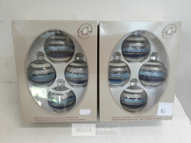 2 x kerstballen glas 4 stuks blauw/zilver - afbeelding 1 van  3