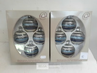 2 x kerstballen glas 4 stuks blauw/zilver - afbeelding 2 van  3