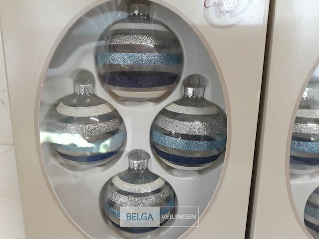 2 x kerstballen glas 4 stuks blauw/zilver - afbeelding 3 van  3