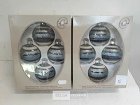 2 x kerstballen glas 4 stuks blauw/zilver