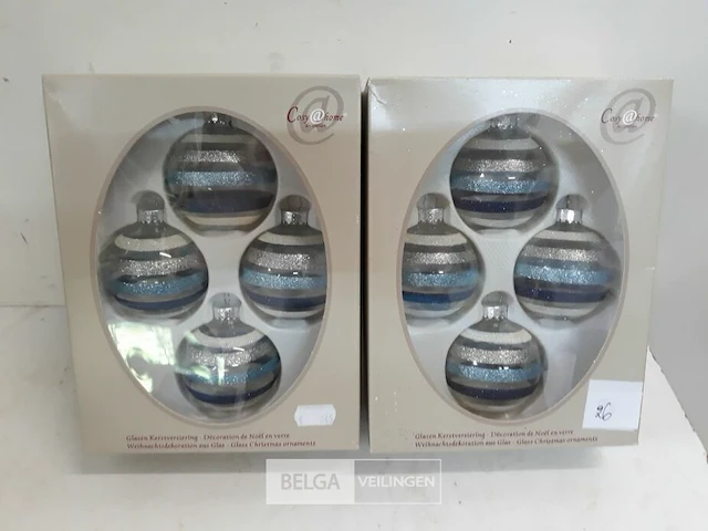 2 x kerstballen glas 4 stuks blauw/zilver - afbeelding 2 van  3