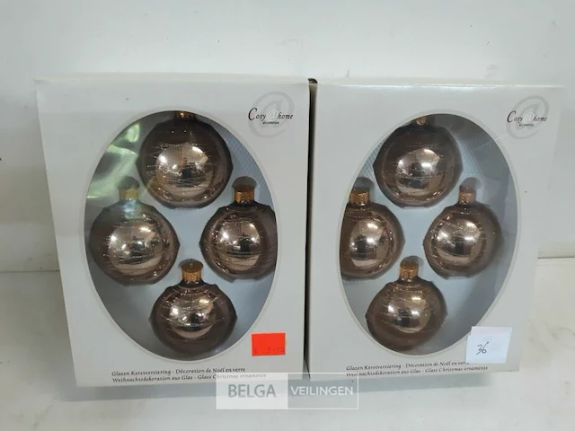 2 x kerstballen glas 4 stuks goud met lijnen - afbeelding 1 van  3