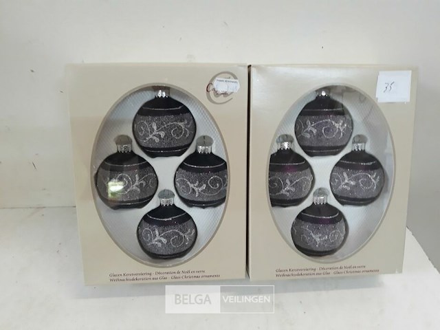 2 x kerstballen glas 4 stuks paars/zilver - afbeelding 2 van  3