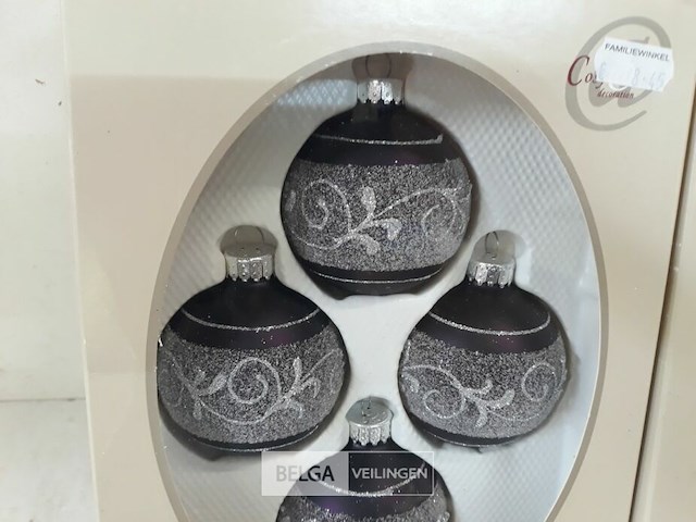 2 x kerstballen glas 4 stuks paars/zilver - afbeelding 3 van  3