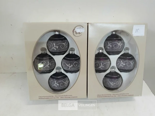 2 x kerstballen glas 4 stuks paars/zilver - afbeelding 1 van  3