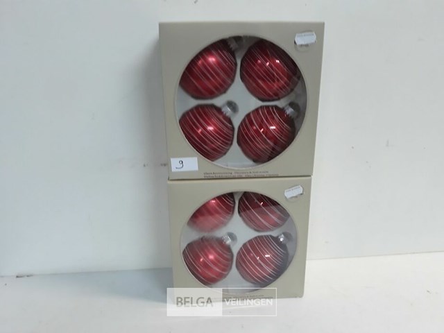 2 x kerstballen glas 4 stuks rood - afbeelding 2 van  3