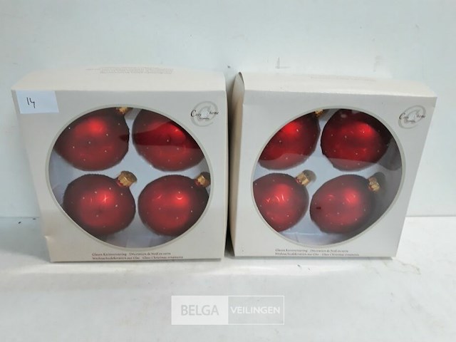 2 x kerstballen glas 4 stuks rood - afbeelding 2 van  3