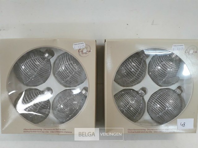 2 x kerstballen glas 4 stuks transparant/zilver - afbeelding 2 van  3