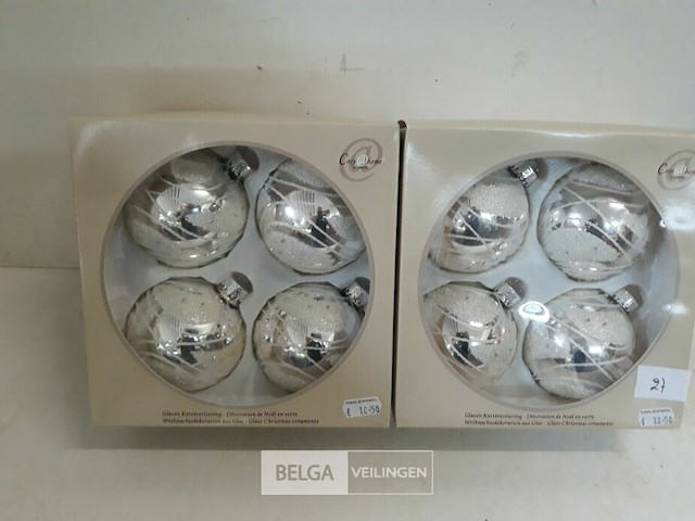 2 x kerstballen glas 4 stuks zilver/wit - afbeelding 2 van  3
