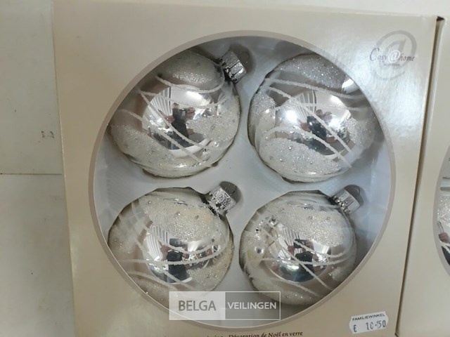 2 x kerstballen glas 4 stuks zilver/wit - afbeelding 3 van  3