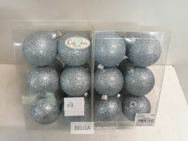 2 x kerstballen pvc 12 stuks blauw glitter - afbeelding 2 van  3