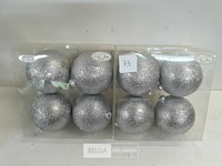 2 x kerstballen pvc 4 stuks zilver glitter - afbeelding 1 van  3