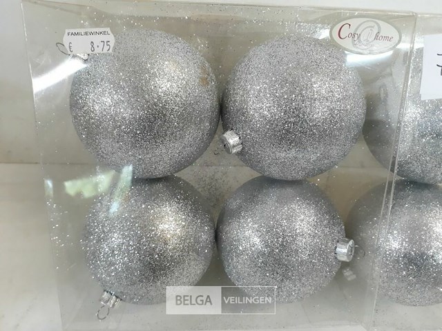 2 x kerstballen pvc 4 stuks zilver glitter - afbeelding 3 van  3