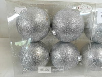 2 x kerstballen pvc 4 stuks zilver glitter - afbeelding 3 van  3
