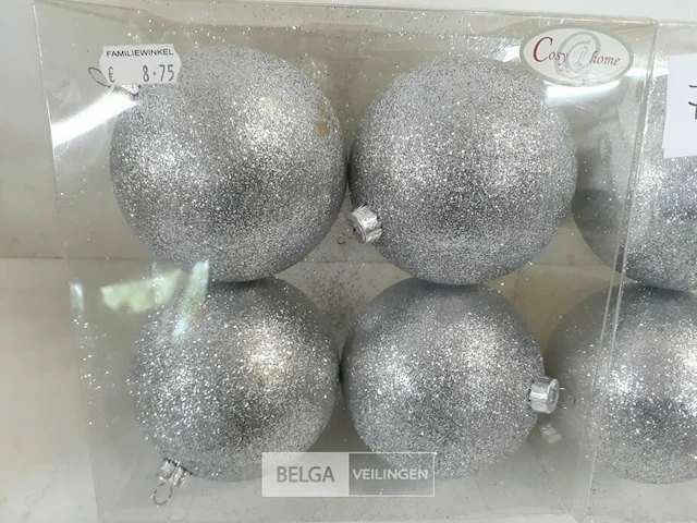 2 x kerstballen pvc 4 stuks zilver glitter - afbeelding 3 van  3