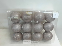 2 x kerstballen pvc 6 stuks roze glitter - afbeelding 1 van  3
