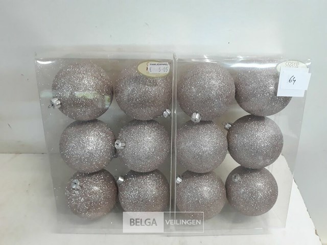 2 x kerstballen pvc 6 stuks roze glitter - afbeelding 2 van  3