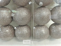 2 x kerstballen pvc 6 stuks roze glitter - afbeelding 3 van  3