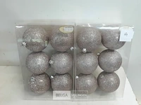 2 x kerstballen pvc 6 stuks roze glitter