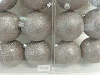 2 x kerstballen pvc 6 stuks roze glitter - afbeelding 3 van  3