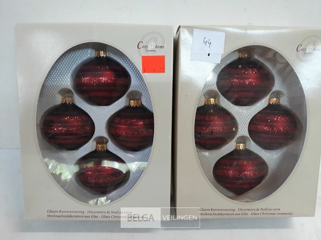 2 x kerstballen tol glas 4 stuks rood - afbeelding 1 van  3