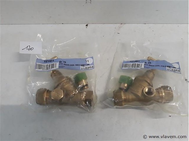 2 x kraan koper met aftap knelkoppeling 15 mm - afbeelding 1 van  2