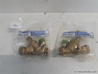 2 x kraan koper met aftap knelkoppeling 15 mm - afbeelding 1 van  2