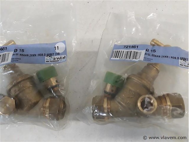 2 x kraan koper met aftap knelkoppeling 15 mm - afbeelding 2 van  2