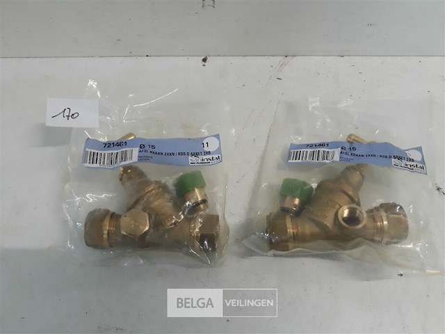 2 x kraan koper met aftap knelkoppeling 15 mm - afbeelding 1 van  3