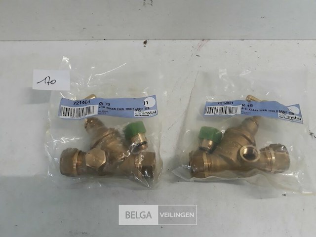 2 x kraan koper met aftap knelkoppeling 15 mm - afbeelding 1 van  3