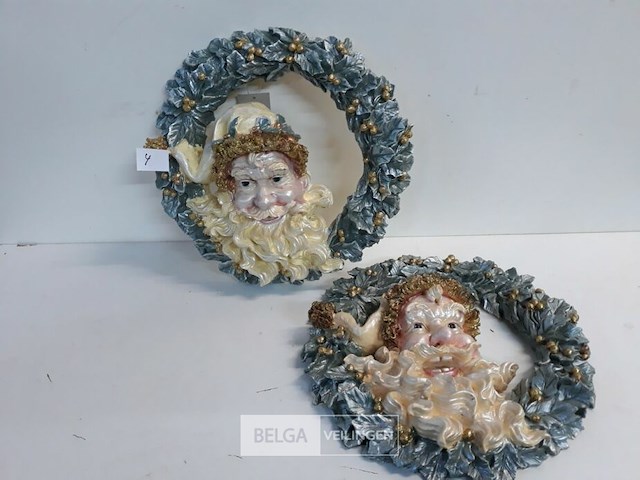 2 x krans kerstman 30 cm polyester - afbeelding 2 van  3