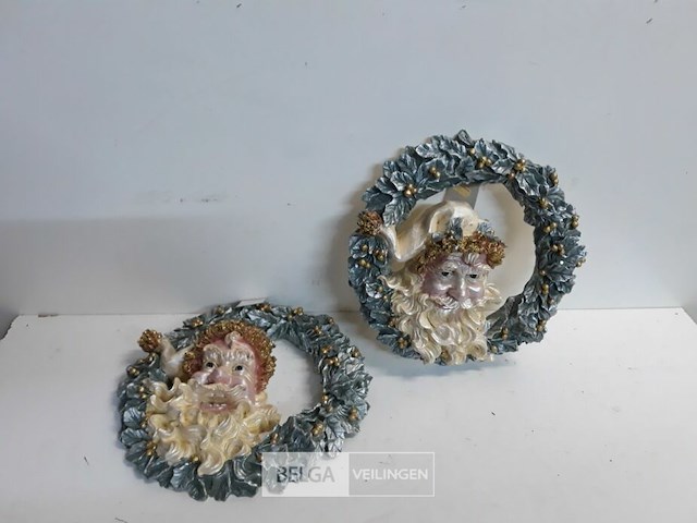2 x krans kerstman 30 cm polyester - afbeelding 1 van  3