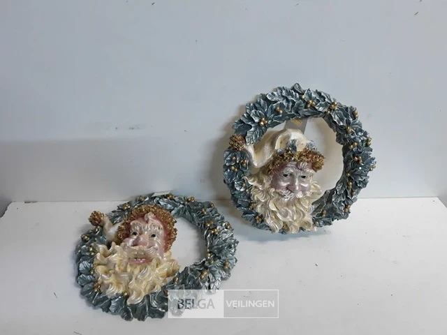 2 x krans kerstman 30 cm polyester - afbeelding 2 van  3