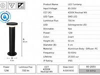 2 x led buiten sokkel lamp – 12w – 4200k neutraal wit - zwart – ip65 – dexter-3 - afbeelding 4 van  5