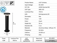 2 x led buiten sokkel lamp – 12w – 4200k neutraal wit - zwart – ip65 – dexter-3 - afbeelding 4 van  5
