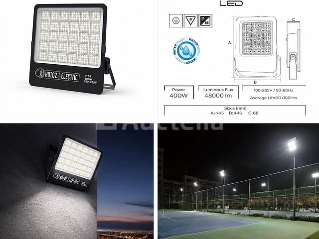 2 x led floodlight 400w – 6400k koud wit - zwart – ip65 – borneo-400 - afbeelding 2 van  5