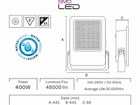 2 x led floodlight 400w – 6400k koud wit - zwart – ip65 – borneo-400 - afbeelding 5 van  6