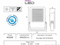 2 x led floodlight 400w – 6400k koud wit - zwart – ip65 – borneo-400 - afbeelding 4 van  5