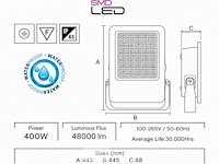 2 x led floodlight 400w – 6400k koud wit - zwart – ip65 – borneo-400 - afbeelding 5 van  6