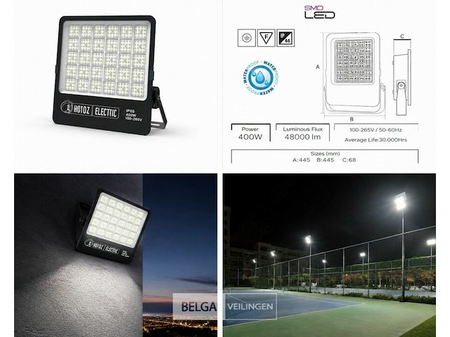 2 x led floodlight 400w – 6400k koud wit - zwart – ip65 – borneo-400 - afbeelding 6 van  6