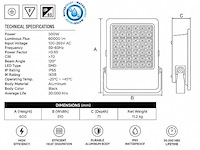 2 x led floodlight 500w – 6400k koud wit - zwart – ip65 – borneo-500 - afbeelding 4 van  5