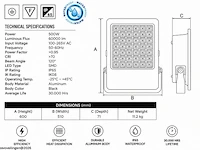 2 x led floodlight 500w – 6400k koud wit - zwart – ip65 – borneo-500 - afbeelding 5 van  6
