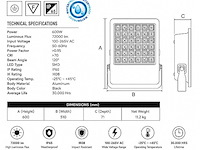 2 x led floodlight 600w – 6400k koud wit - zwart – ip65 – borneo-600 - afbeelding 5 van  5