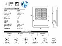 2 x led floodlight 600w – 6400k koud wit - zwart – ip65 – borneo-600 - afbeelding 4 van  5