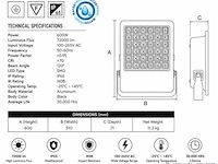 2 x led floodlight 600w – 6400k koud wit - zwart – ip65 – borneo-600 - afbeelding 4 van  5