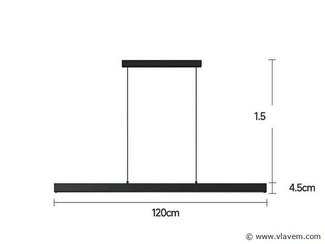 2 x led lineaire hanglamp – 35w – 120cm – ip20 – zwart – inclusief montageset - afbeelding 3 van  5