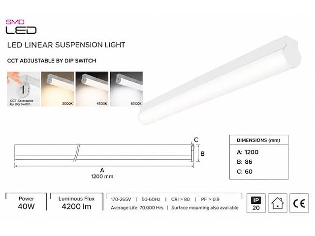 2 x led linear hanglamp 40w – 3cct instelbaar - wit – avenue 3cct - afbeelding 3 van  5