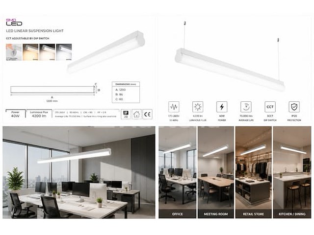 2 x led linear hanglamp 40w – 3cct instelbaar - wit – avenue 3cct - afbeelding 5 van  5