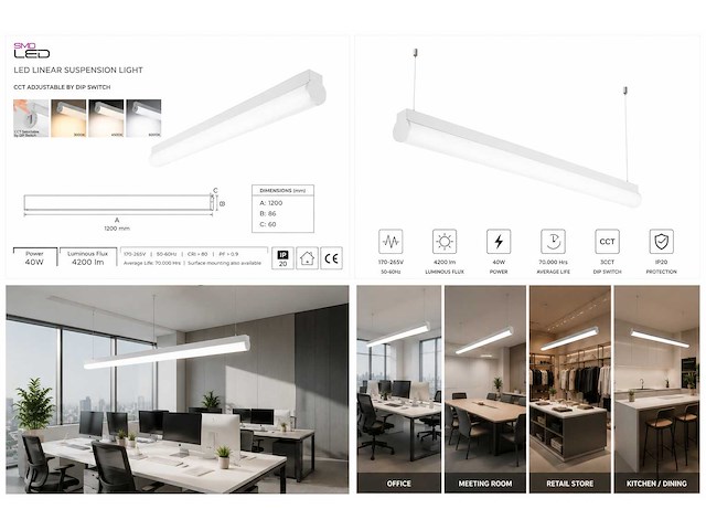 2 x led linear hanglamp 40w – 3cct instelbaar - wit – avenue 3cct - afbeelding 5 van  5